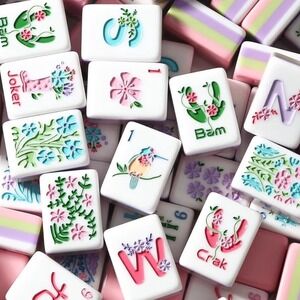 Floral Hand Painted American Mahjong Tile Set Pink Purple girly Pastel 160
